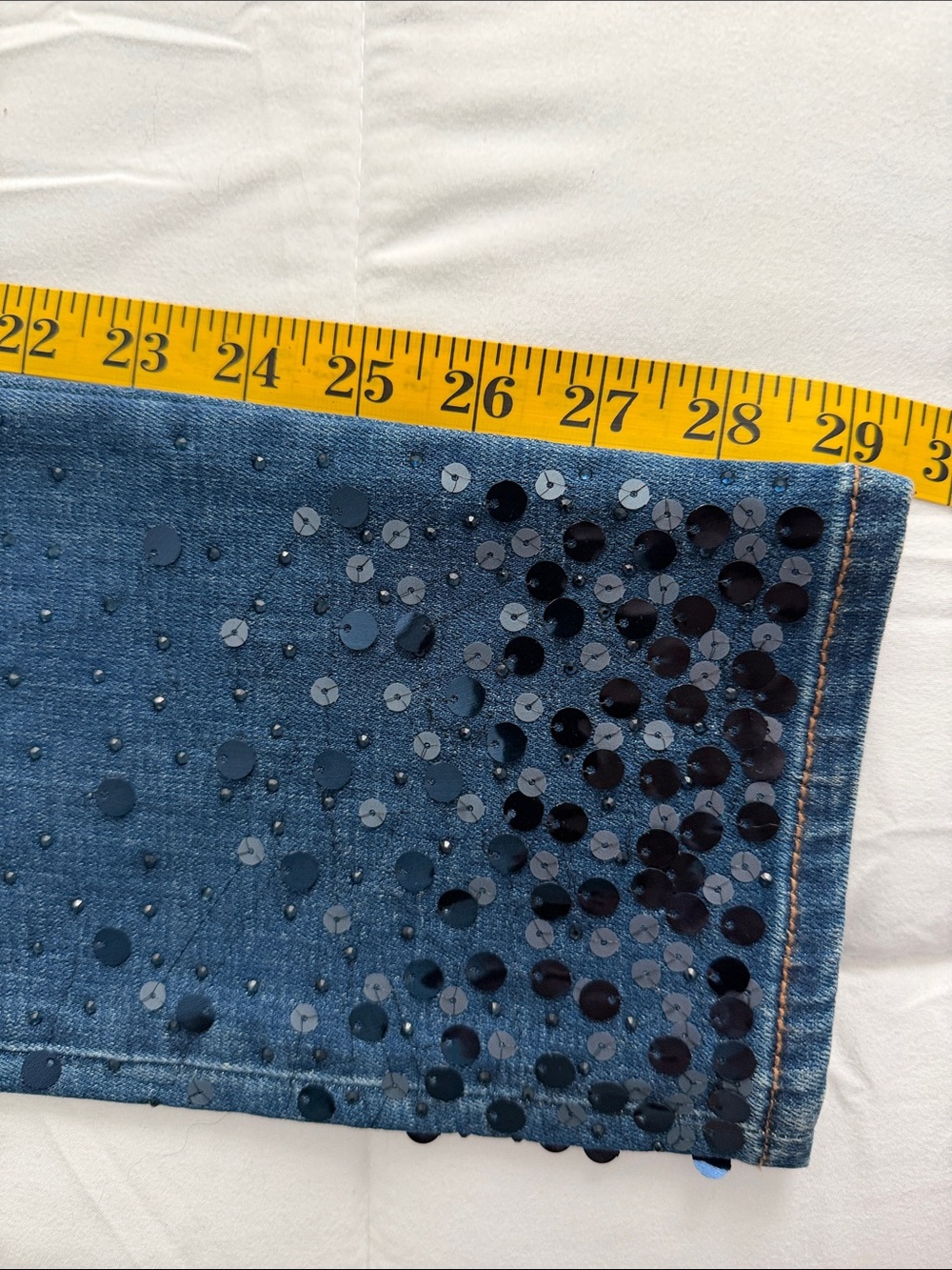 Chico's Blue Straight Leg Jeans with Sequin Hem - Picture 5 of 7